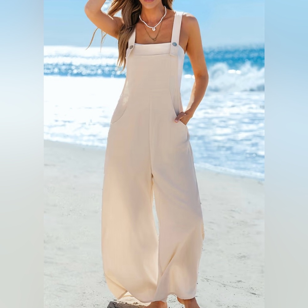 100% cotton Cream Wide-Leg Jumpsuit